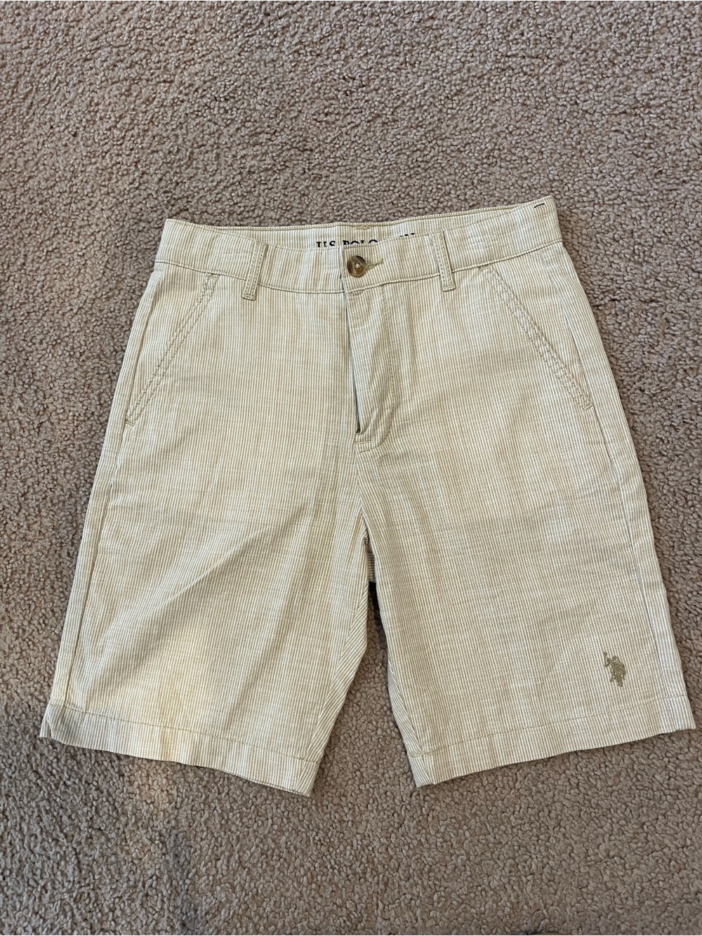 U.S. POLO ASSN. Boys Size 14 Pinstripe Boho Retro Twill Chino Shorts